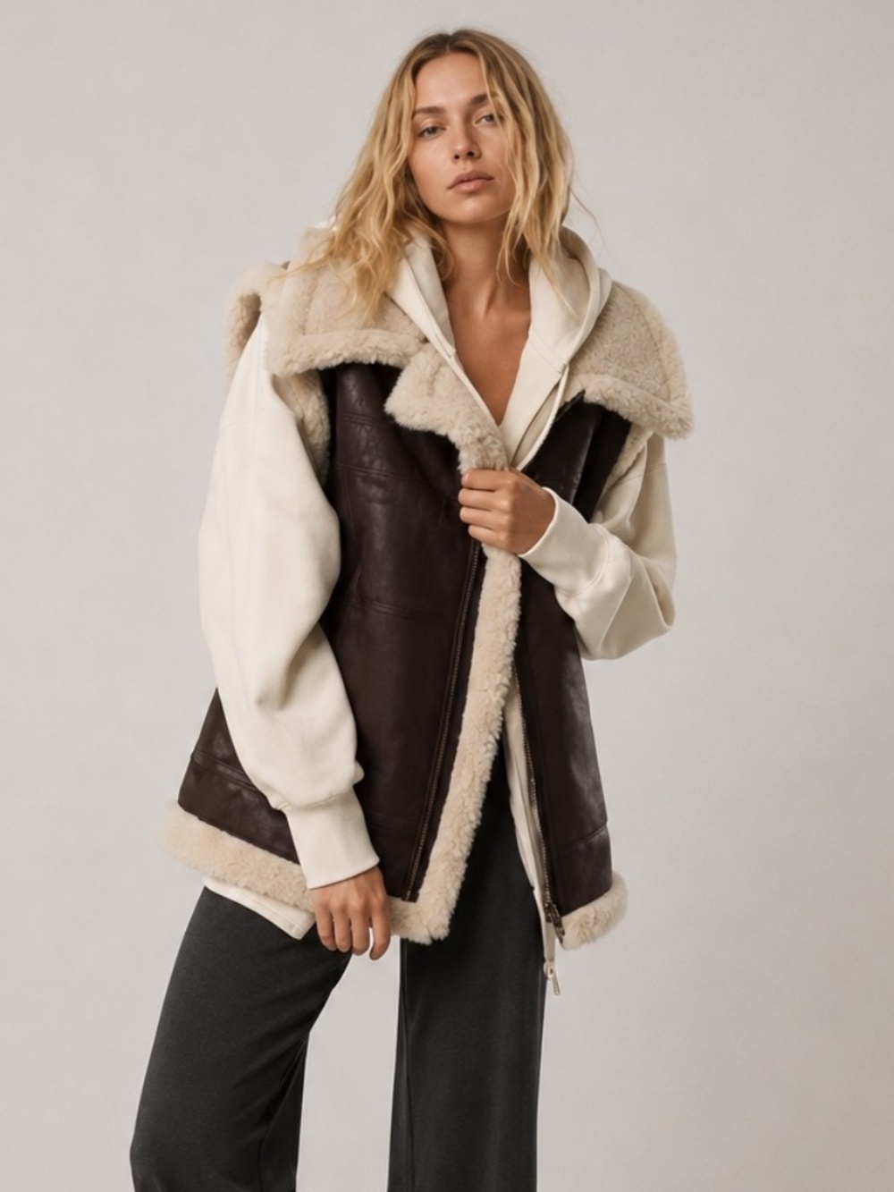 NWT! OFFLINE | M | Faux Leather + Faux Fur Oversized Vest
